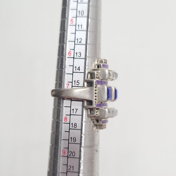 Nicky Butler sterling 925 lapis lazuli moonstone geometric ring purple enamel, 7 - Picture 4 of 10